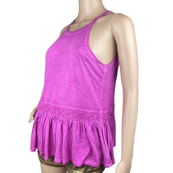 Alya Women's Fuchsia Pink Sleeveless Scoop Neck Pullover Ruffled Tank Top Size M - Picture 3 of 7
